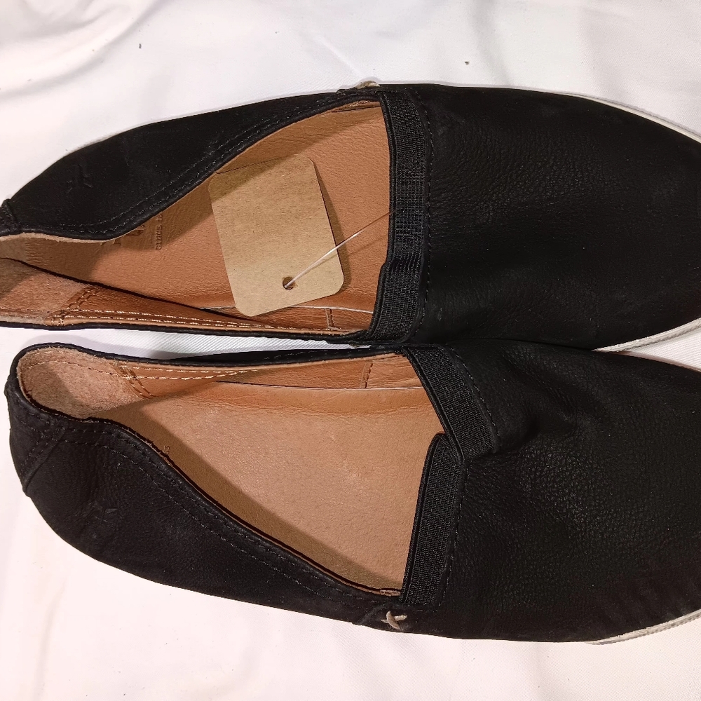 Frye Black Leather Slip-On Flats